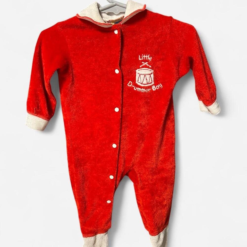 0-3 months newborn vintage 70s Christmas little drummer boy romper holiday